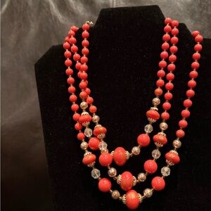 Elegant Vintage Japan  Coral/Pink Beaded Necklace
